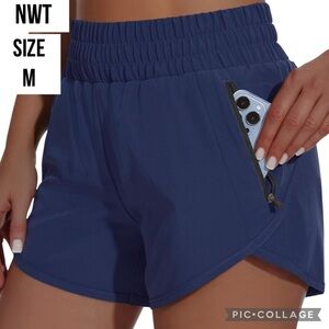 NWT MIVEI Womens Shorts High Waisted Athletic Shorts 4" Inseam High Rise Navy M